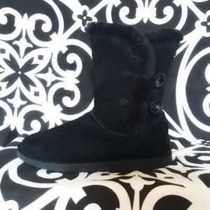 Black Suede Boots Faux Fur - Women's